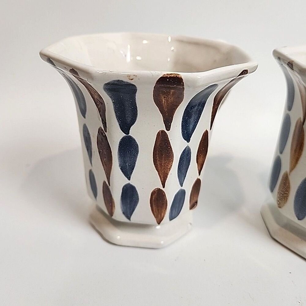 MCM Coffee Cups Ceramic Geometric 4 Piece Set Vintage Handpainted Octagonal